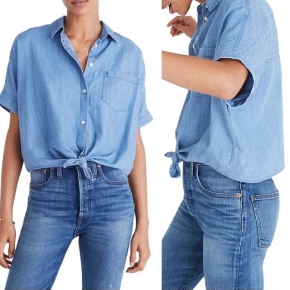 Cropped Chambray Shirt - Short Sleeve